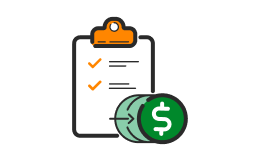 An illustration of a checklist and dollar symbol representing energy-saving recommendations and savings.