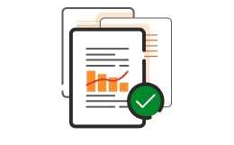 An illustration of documents with a checkmark representing battery eligibility.