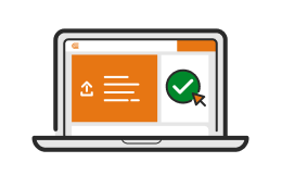An illustration of a laptop displaying an enrollment form with a checkmark.